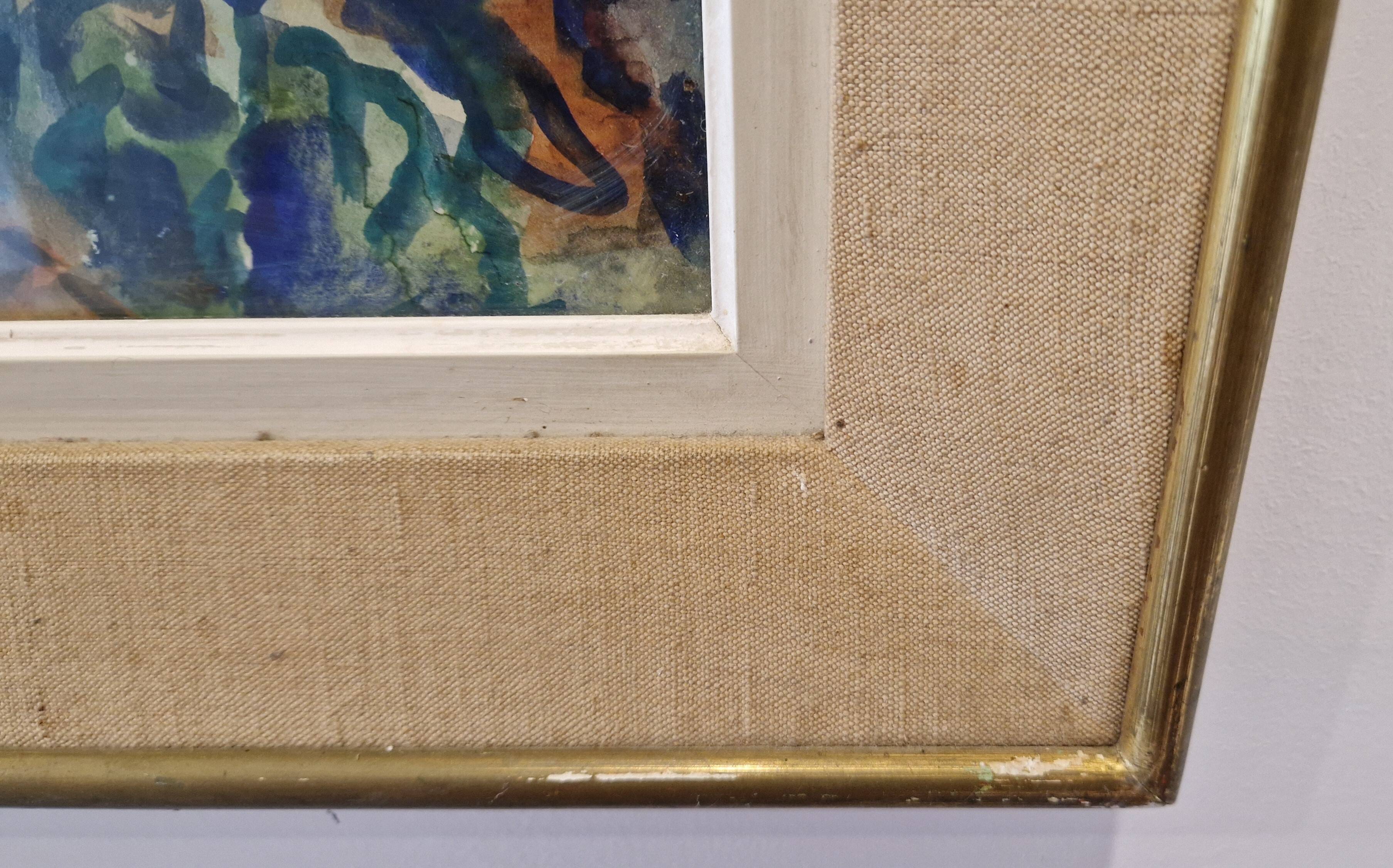 1950s gouache painting of the Mediterranean hinterland, framed, signed F Robinet