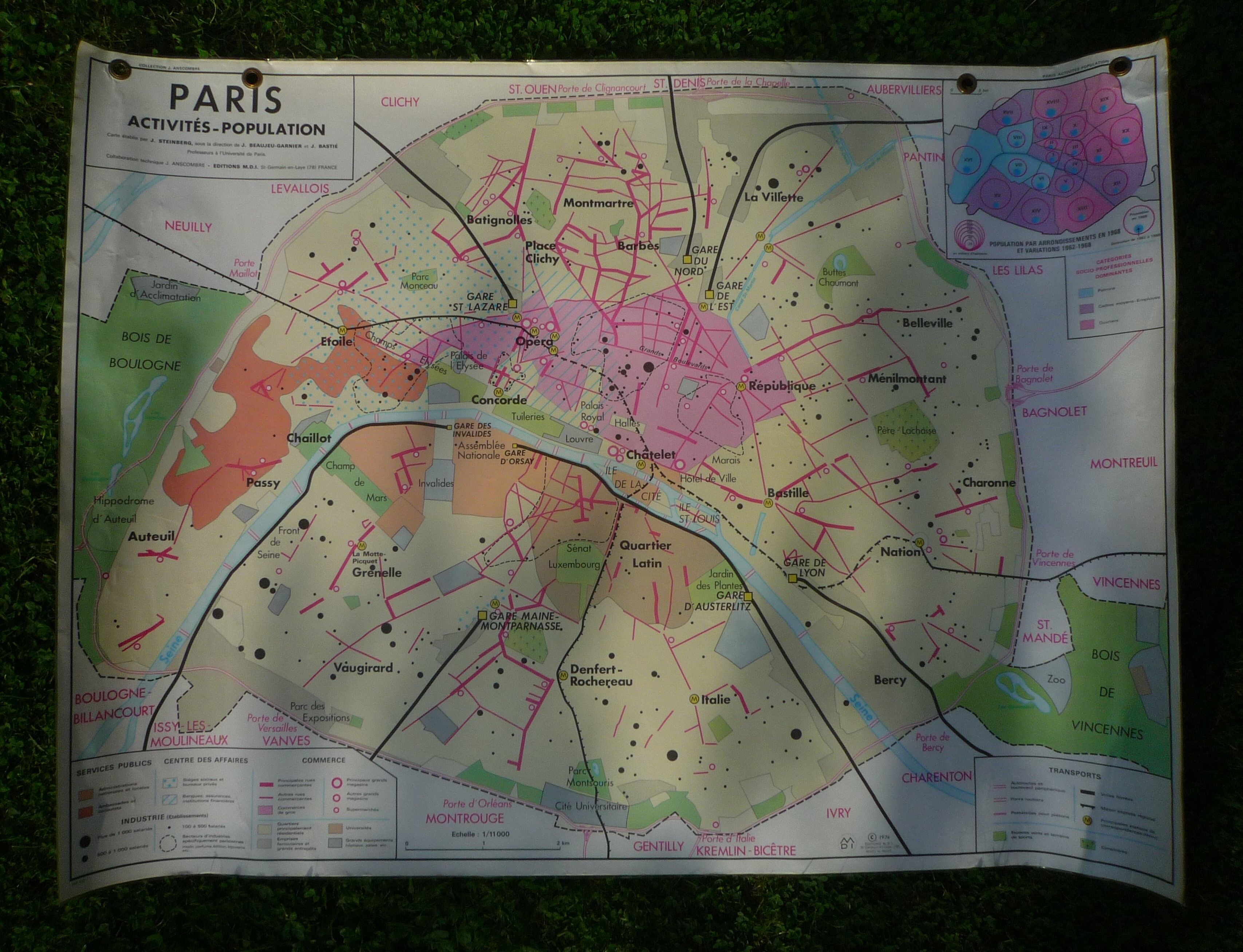 Old school map, geography, Paris