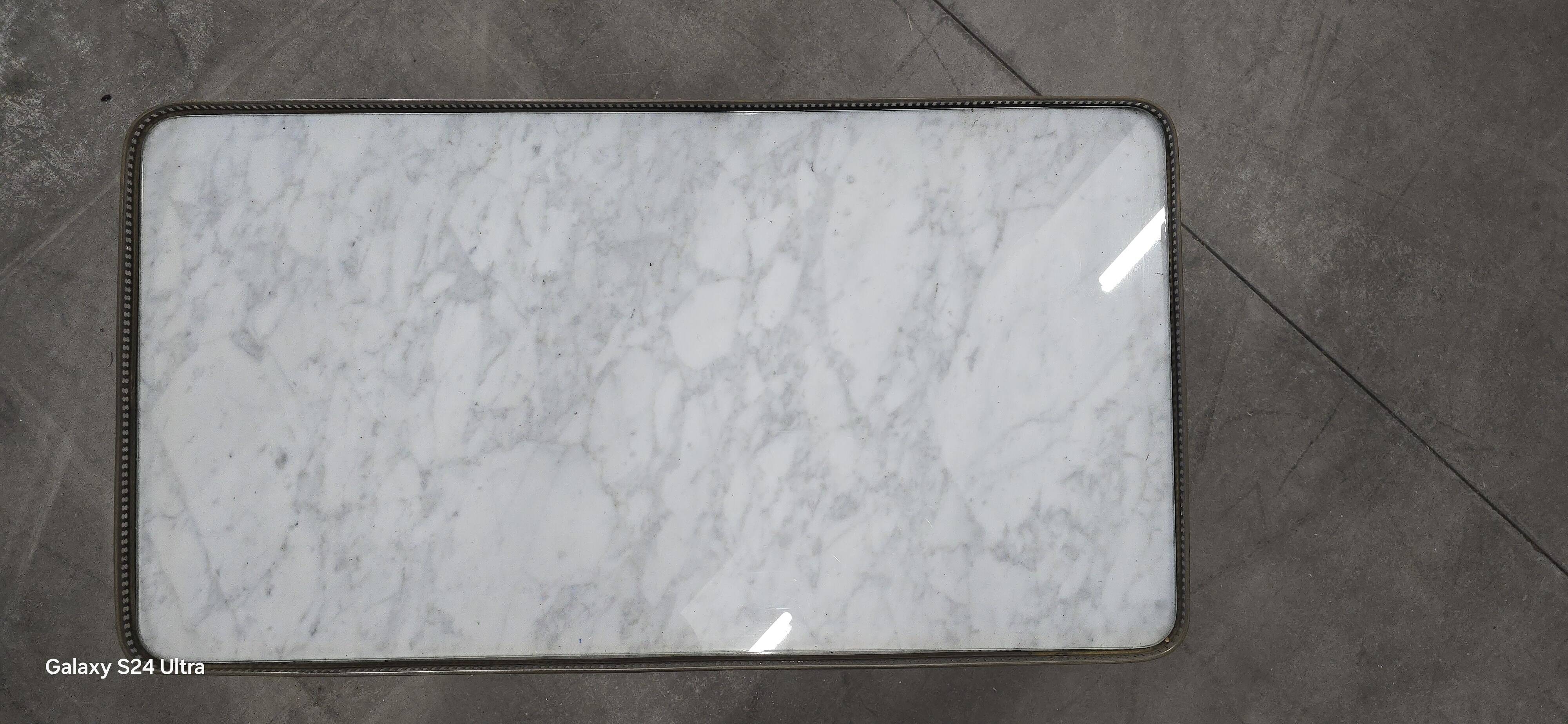 Antique Italian Carrara Marble, Mahogany, and Brass Coffee Table