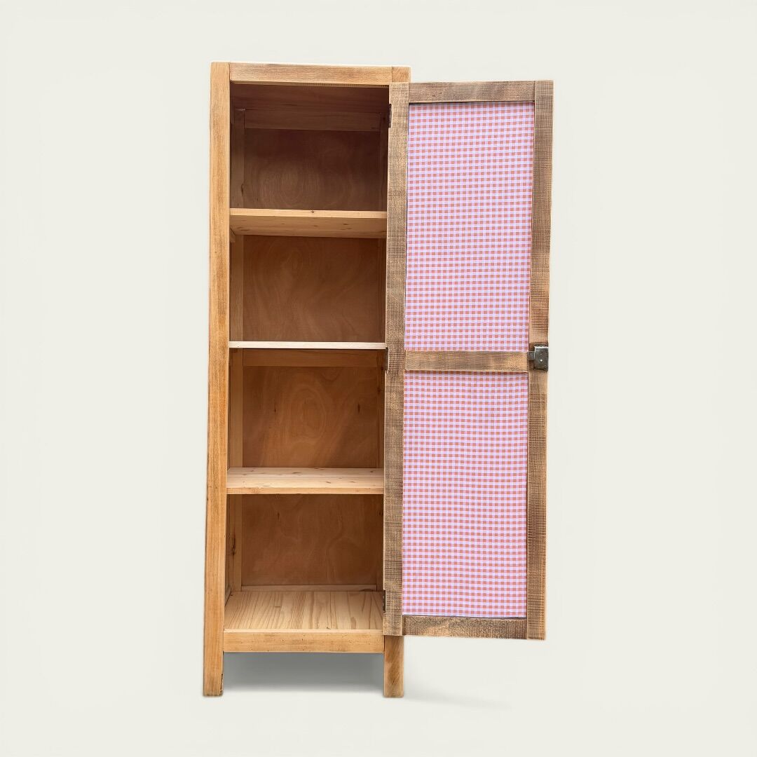 Parisian bonnetière wardrobe in raw wood, 1950.