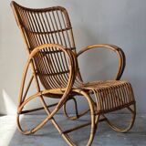 Fauteuil en bambou et rotin dans l'esprit de Louis Sognot, France 50s