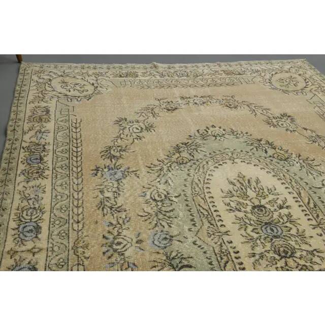 1970s vintage Turkish Oushak handmade wool cotton orange area rug 209x310
