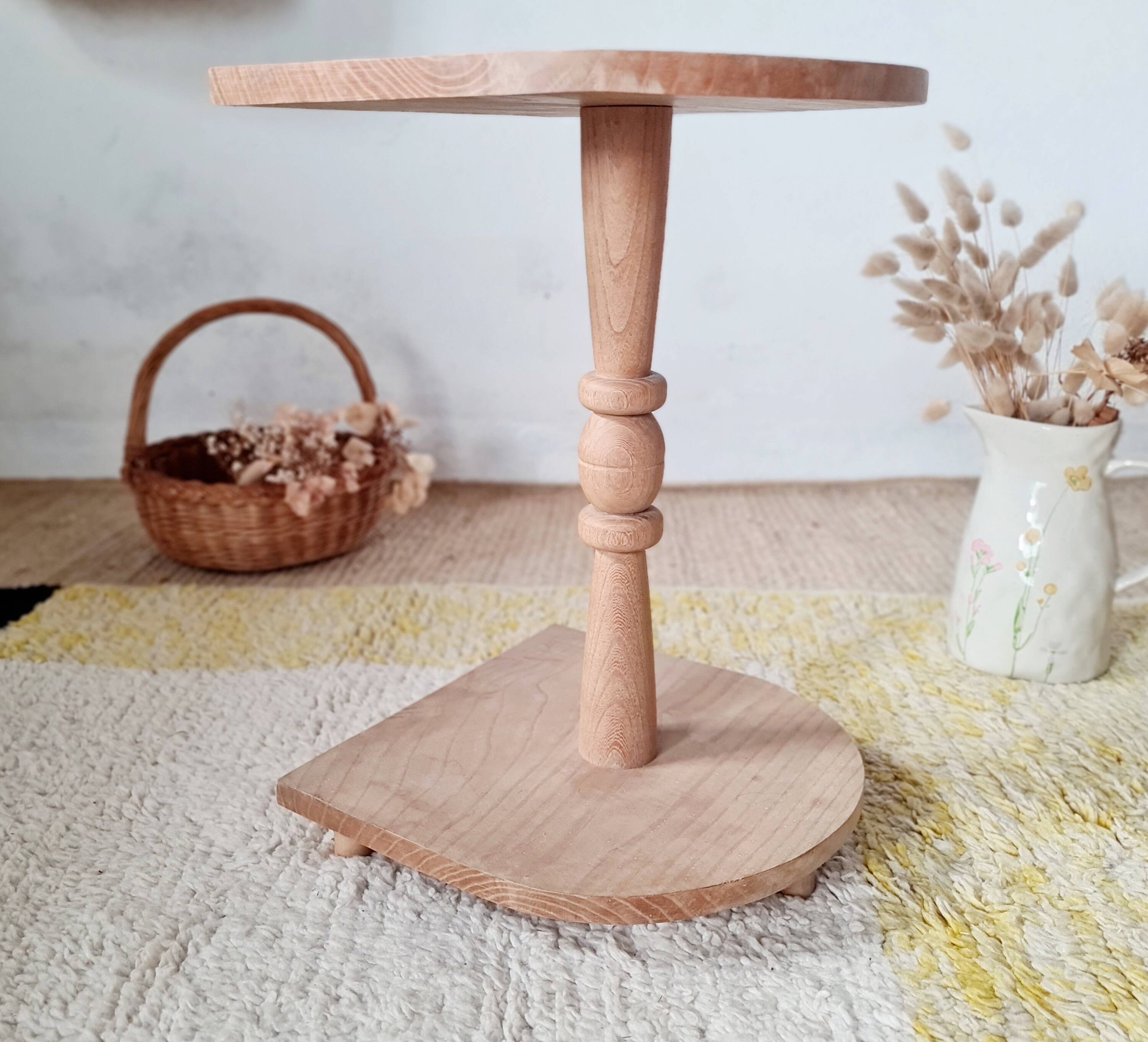 Brutalist side table in raw wood
