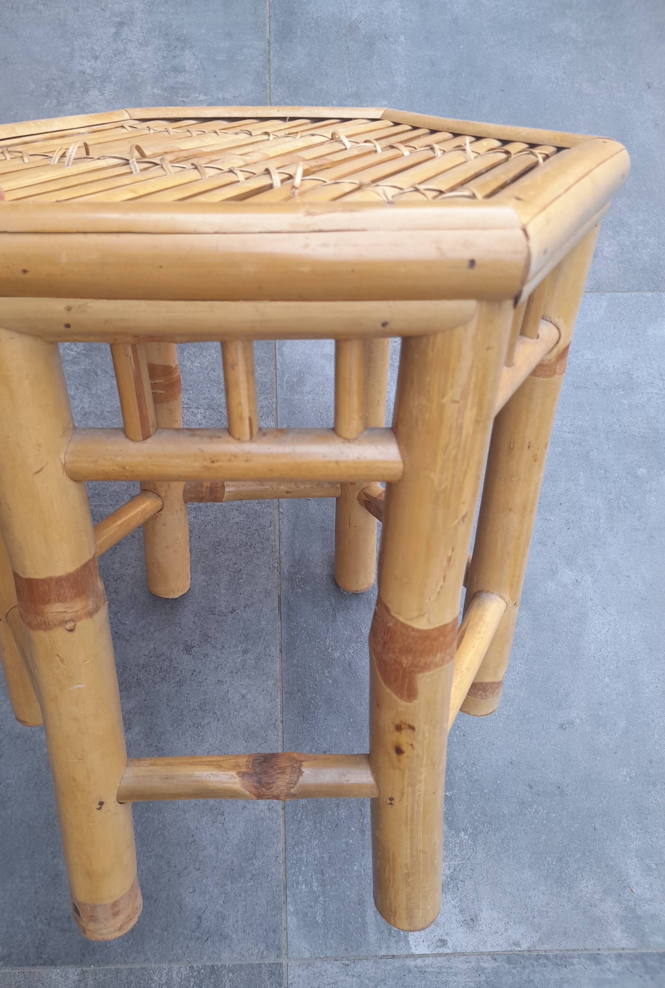 Ensemble de 3 tables gigognes vintage en bambou 70's