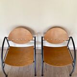 Pair of wooden and steel armchairs, 1980's