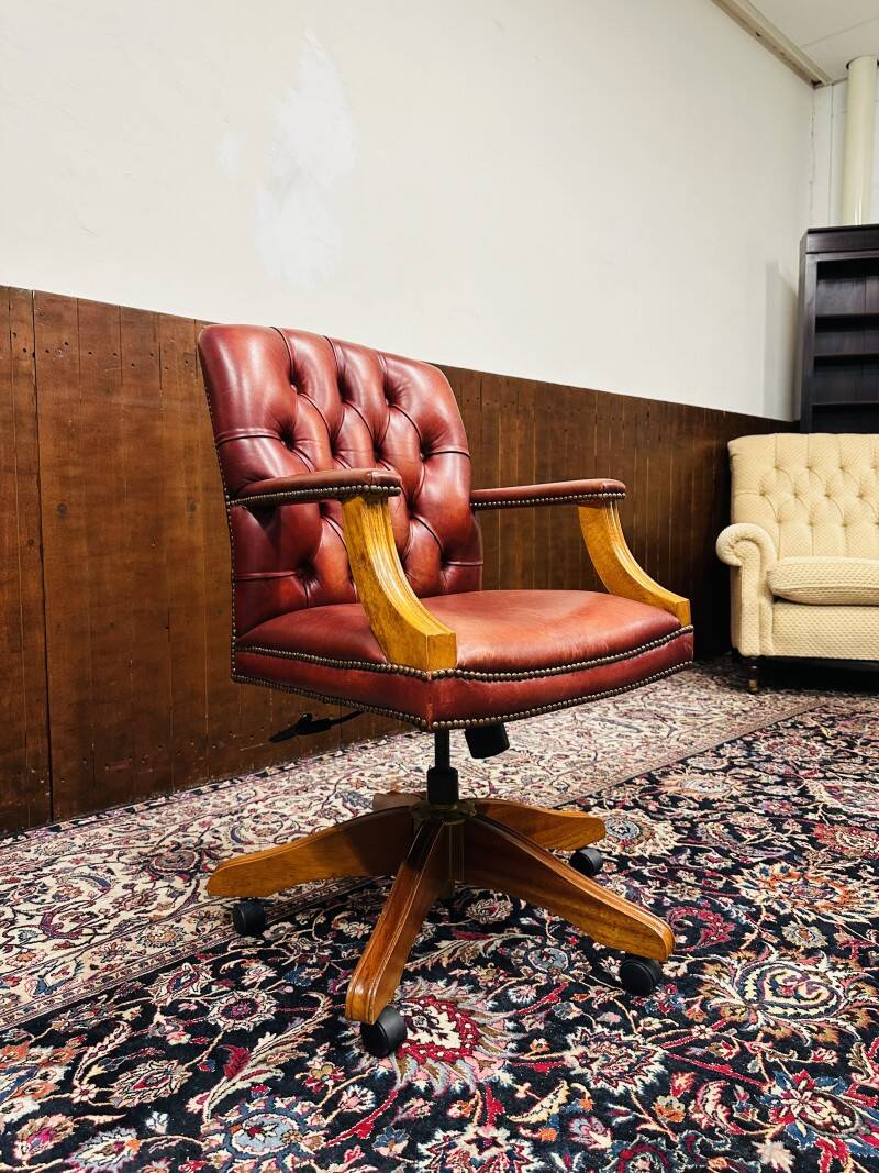 Classic English Red Chesterfield Desk Chair