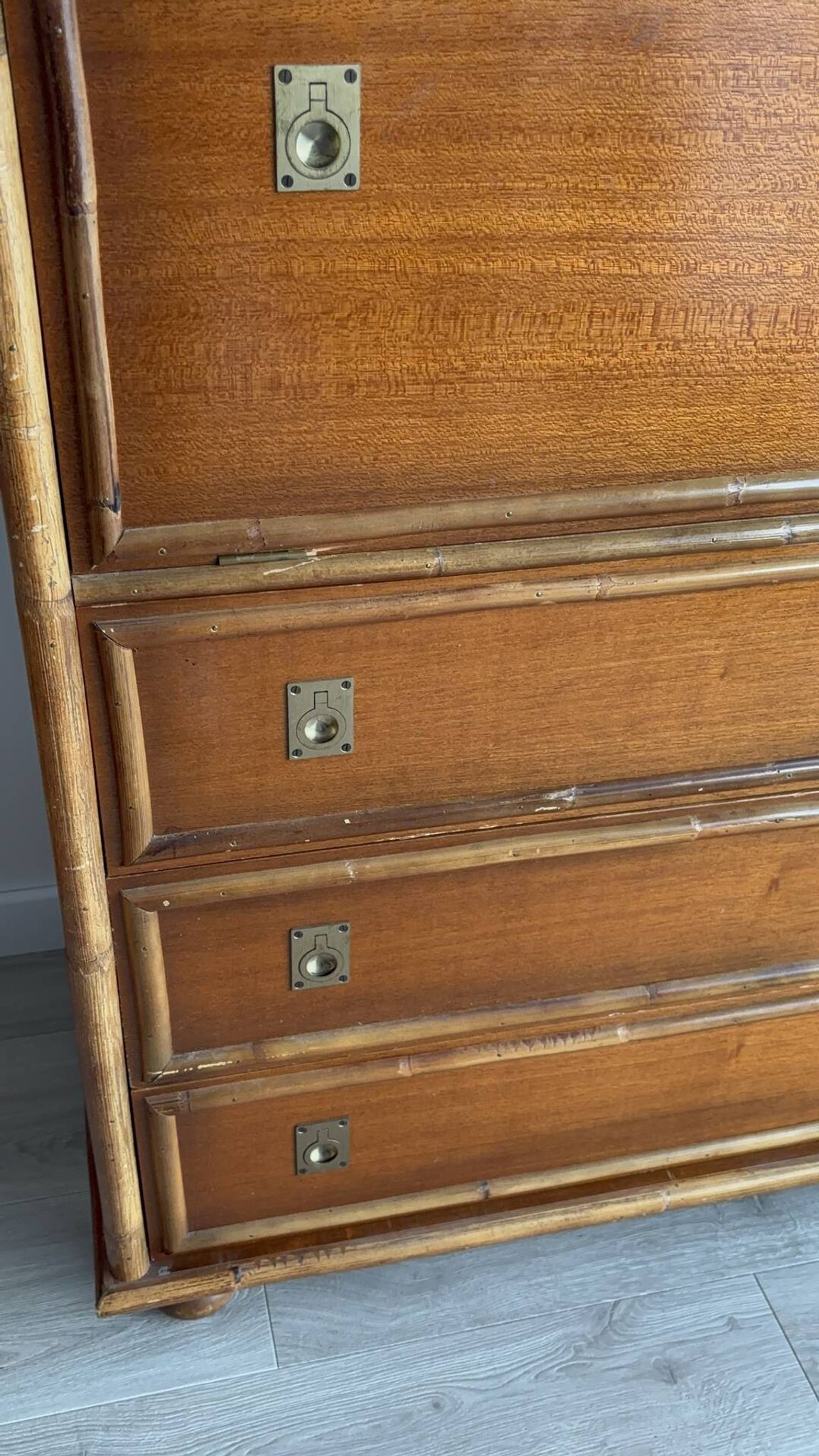 Dalvera wooden and bamboo chest of drawers, 1970
