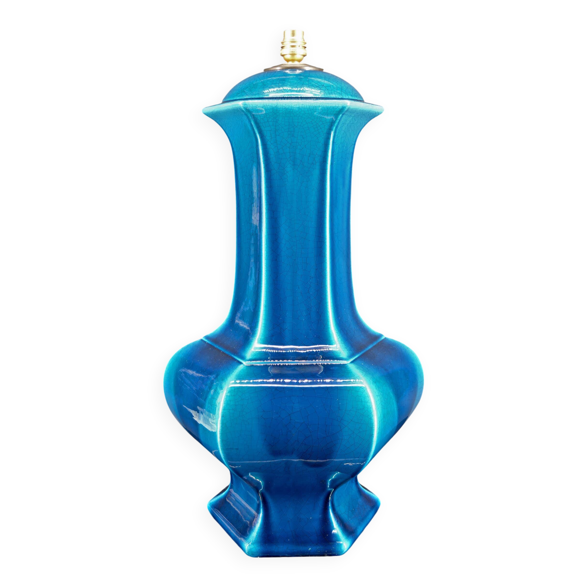 Important Porcelain Lamp with Blue Crackle Enamel, France, Circa 1940