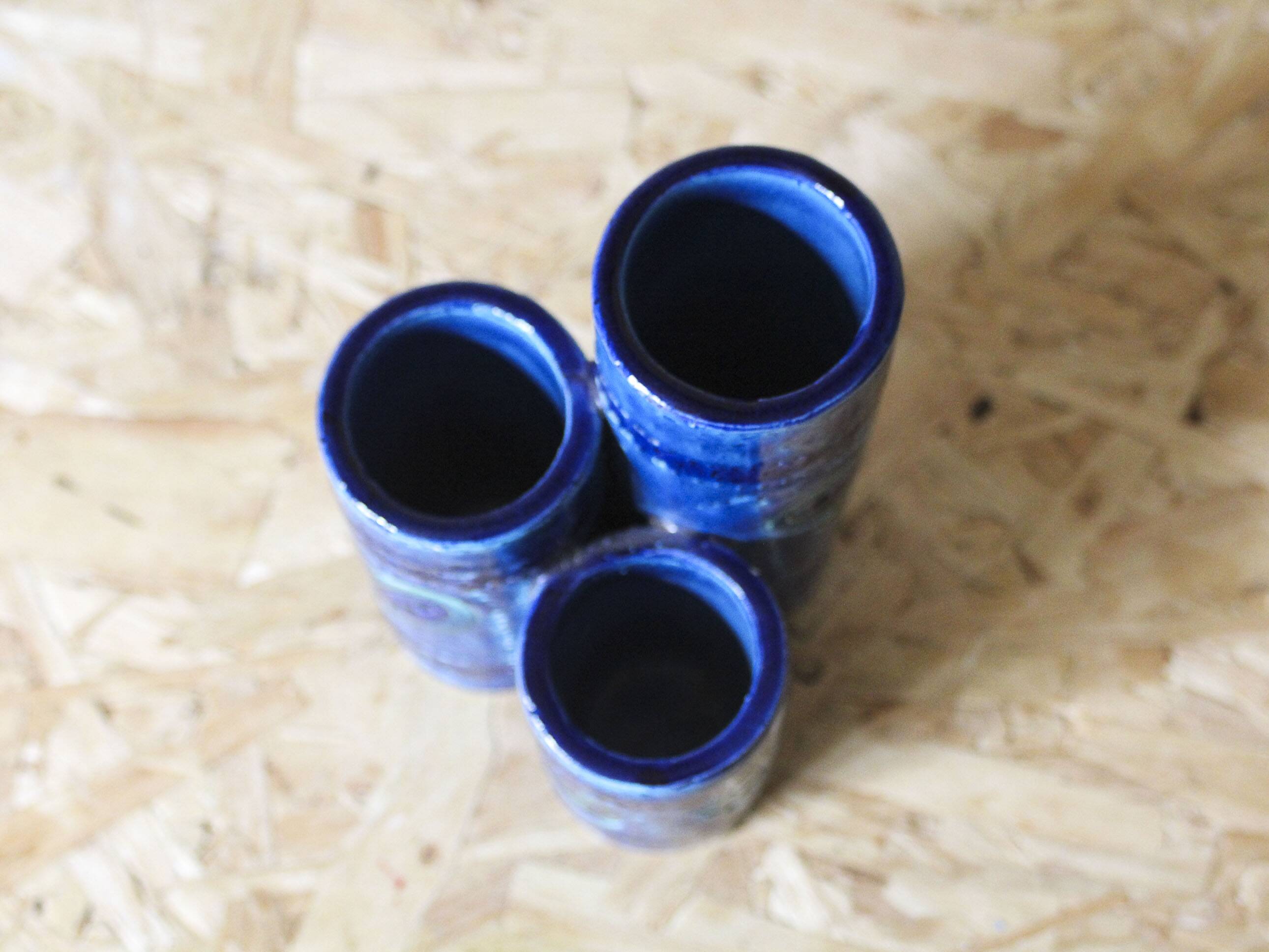 Vase triple en céramique, collection Rimini Blu par Aldo Londi