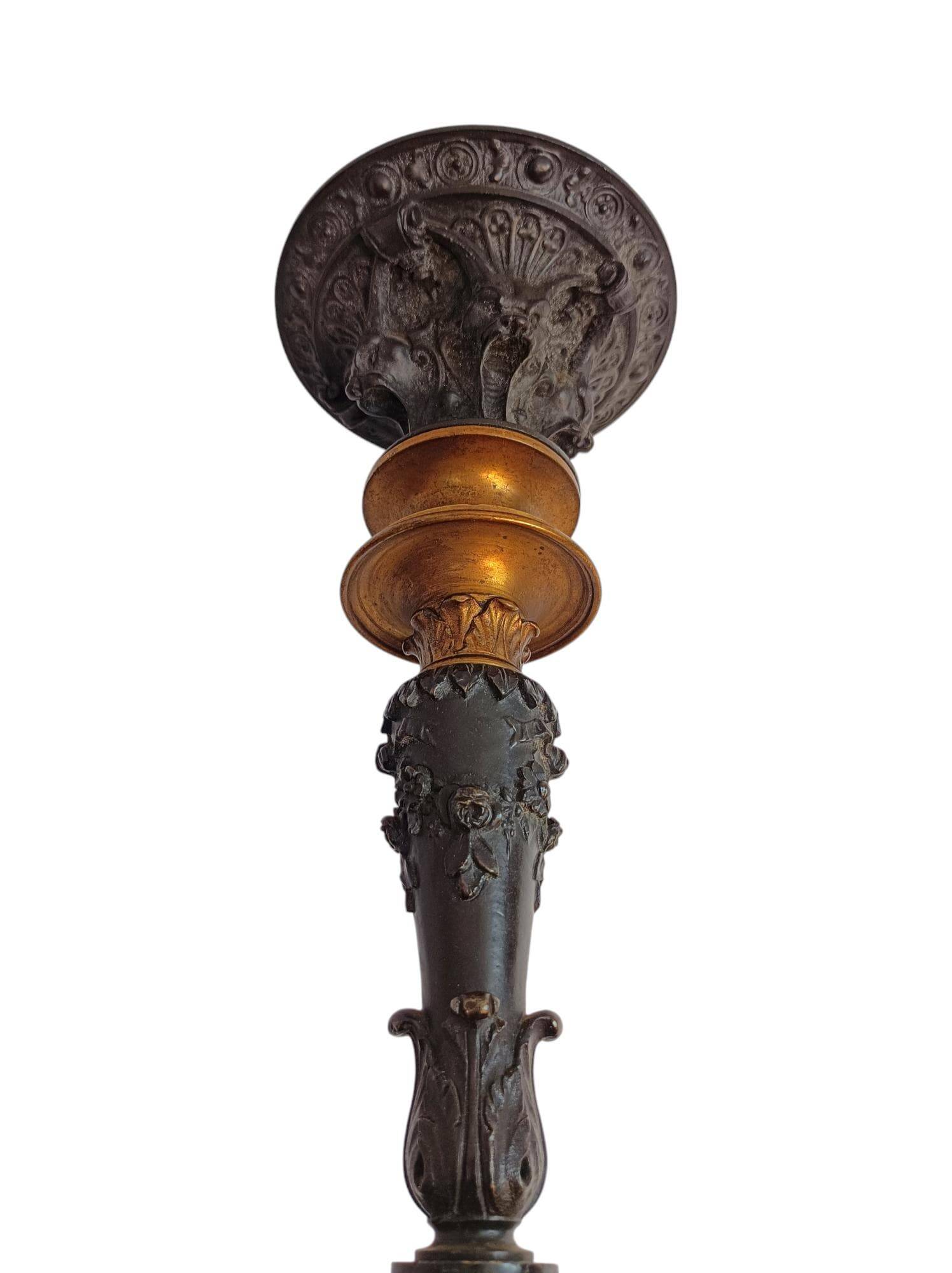 Victorian lustre in gilded and patinated bronze, Belle Époque ~1880