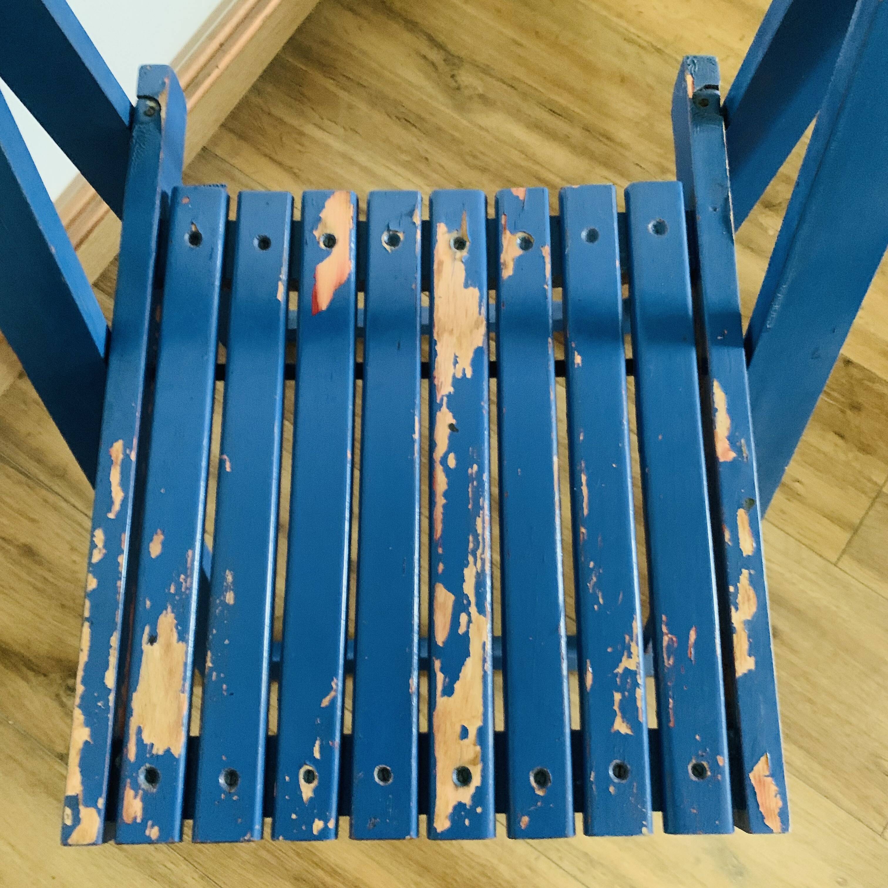 Folding chair in blue painted wood, Italy 1960