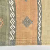 Light Green Striped Vintage Kilim Runner Rug, 63x180Cm