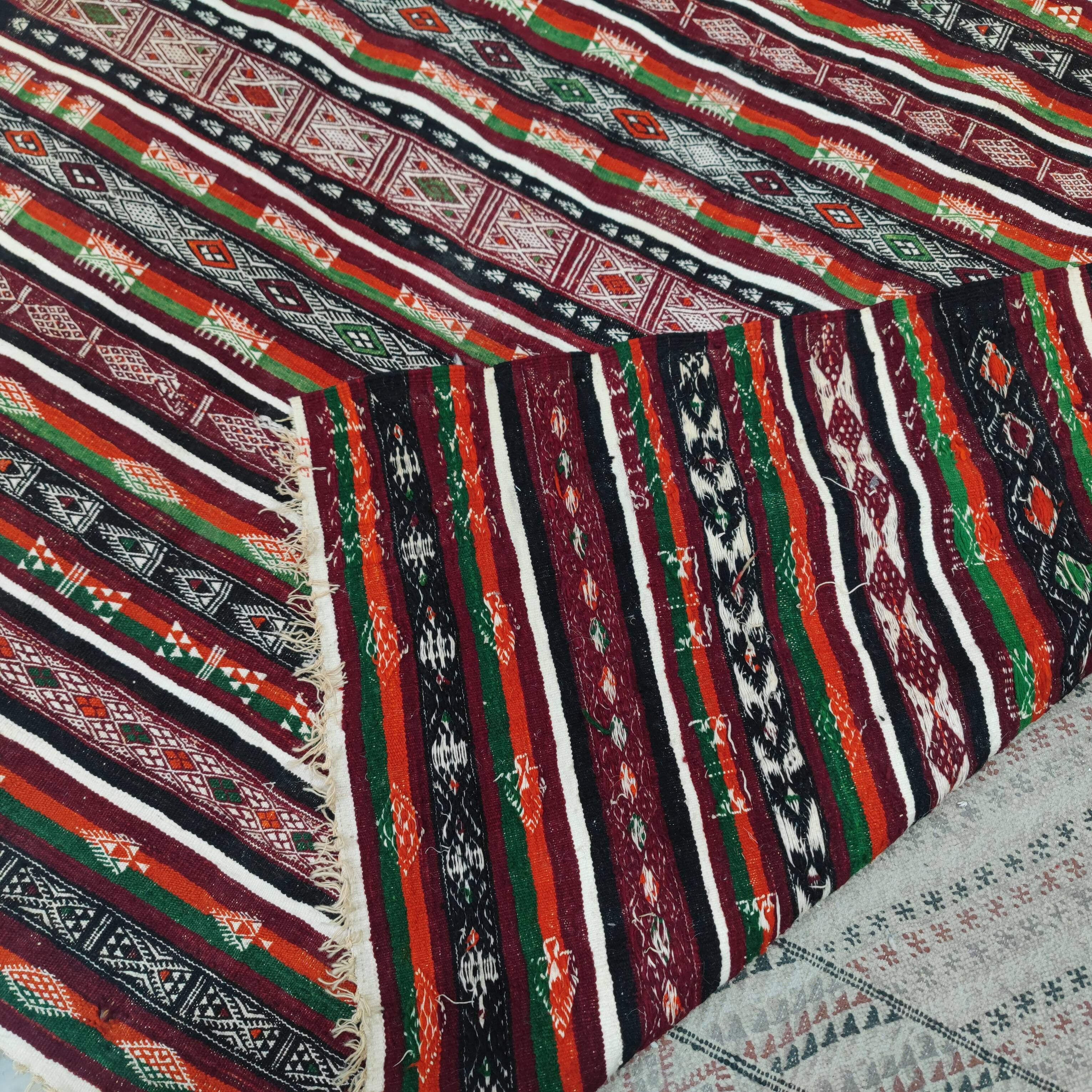 Vintage kilim rug woven and embroidered by hand