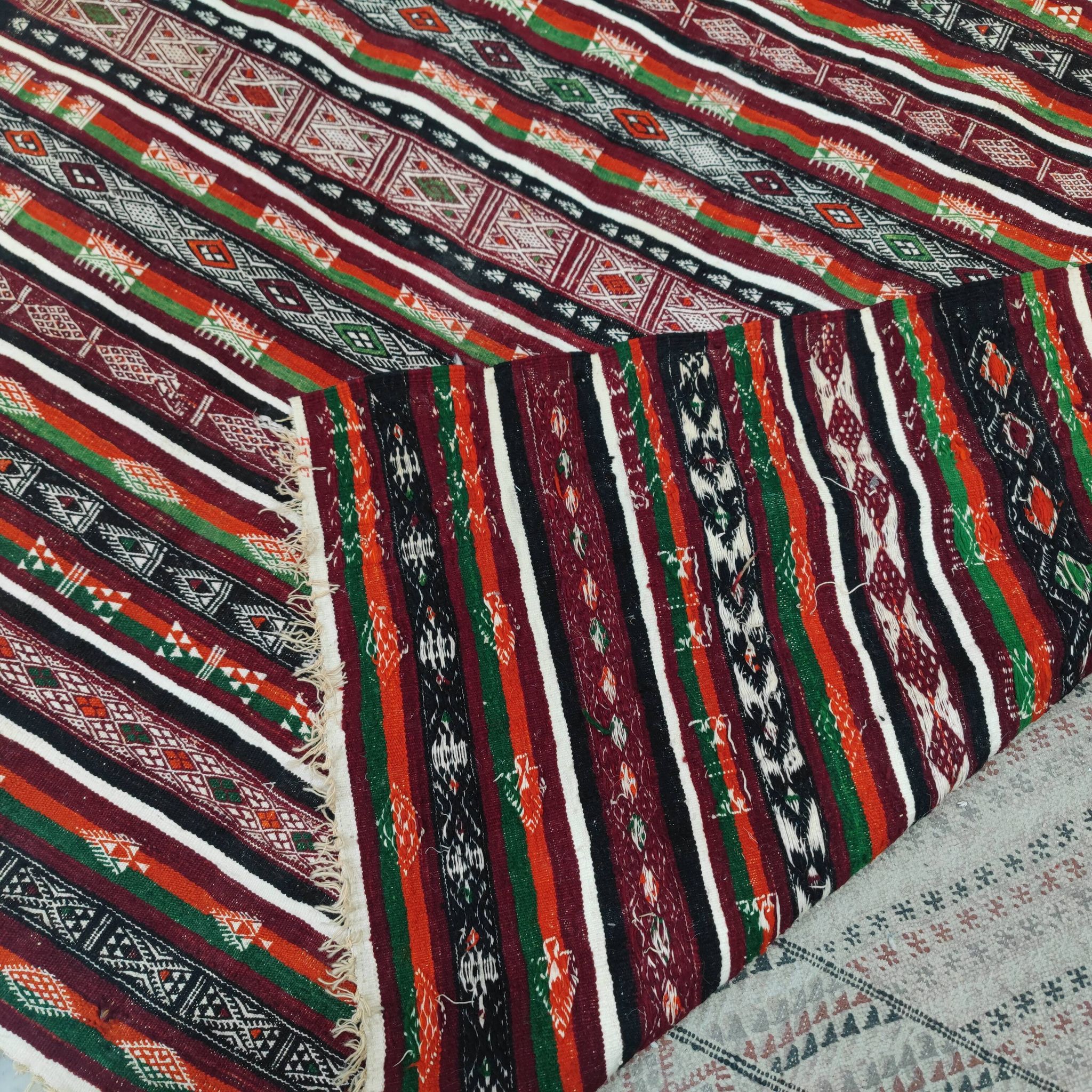Vintage kilim rug woven and embroidered by hand