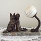 French Art Deco Table Lamp – Kneeling Girl with Dog & Clichy Glass Shade