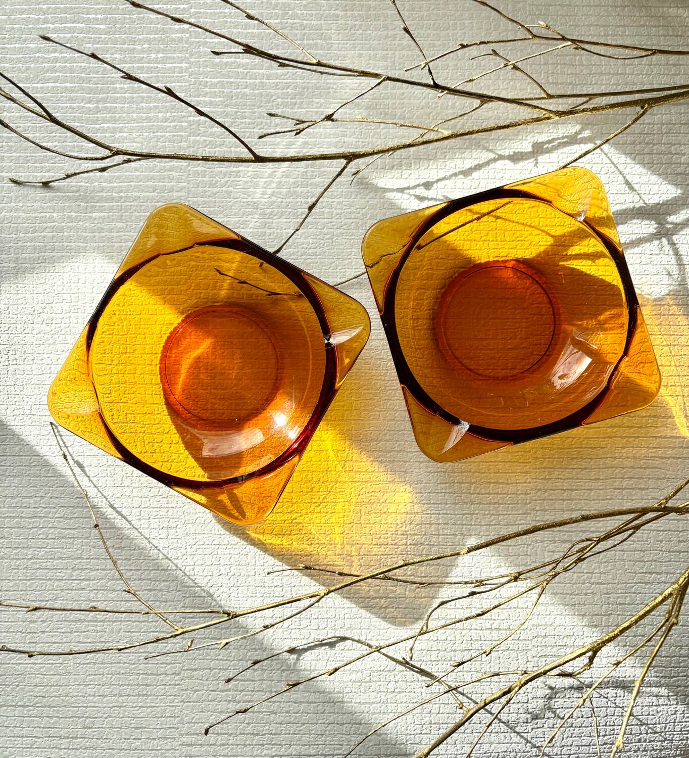 Lot de 2 cendriers vintage 70 Duralex verre ambré