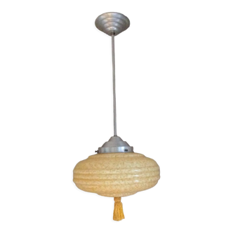 Suspension globe in glass of Clichy yellow straw, art deco years 30-40