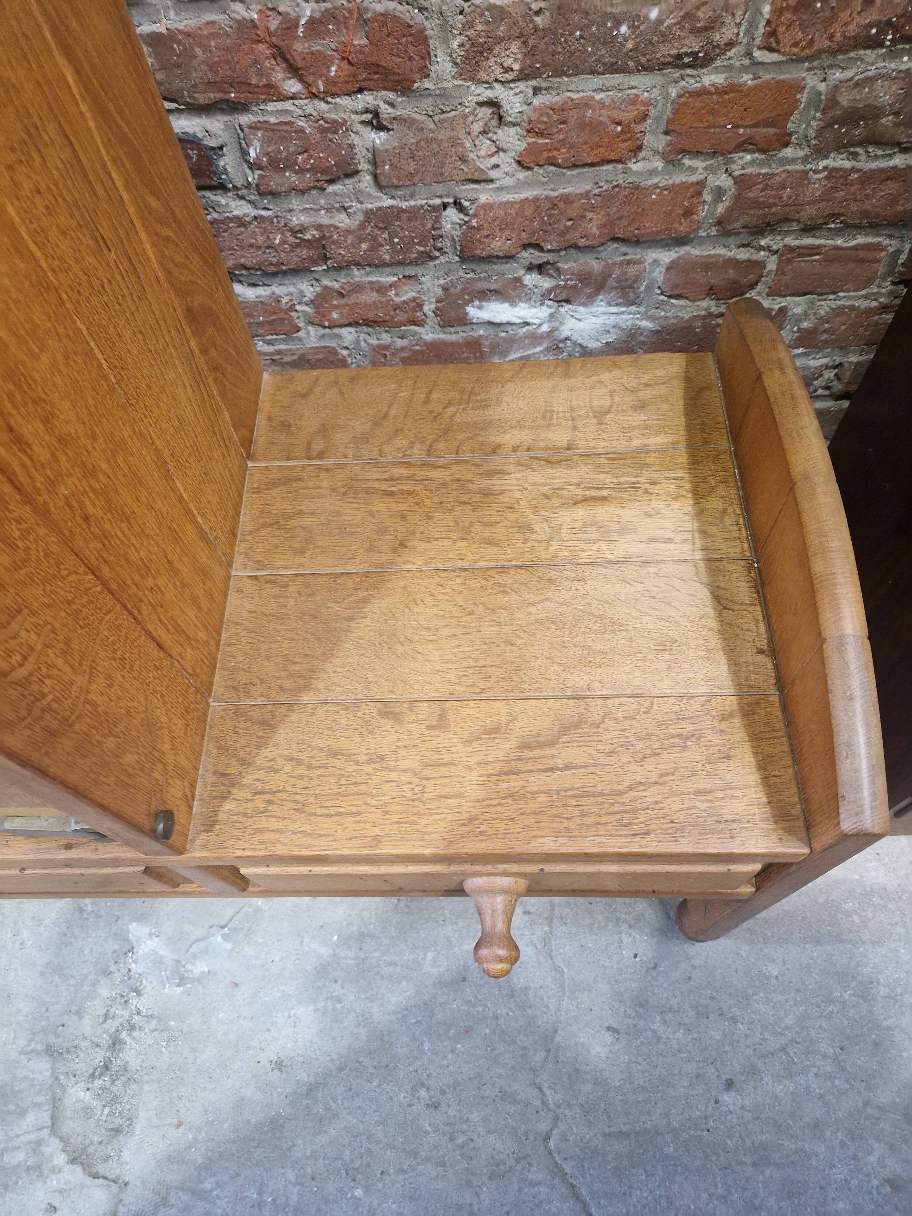 Vintage Brutalist Cabinet In Light Oak And Brass, Guillerme Et Chambron