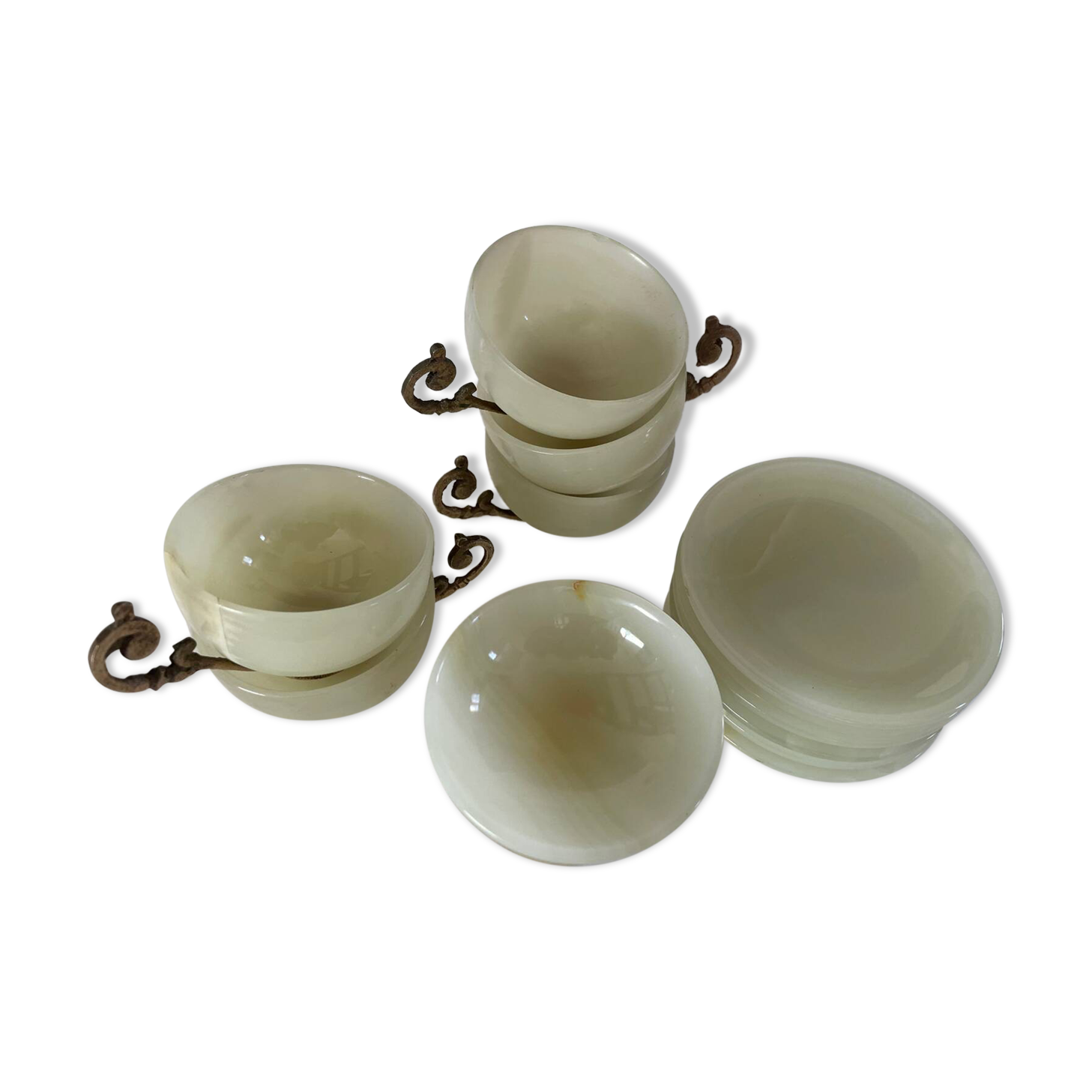 6-piece alabaster and gilded brass tea set