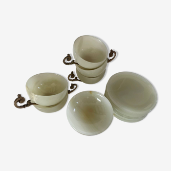 6-piece tea service in alabaster and gilded brass