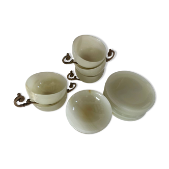 6-piece alabaster and gilded brass tea set