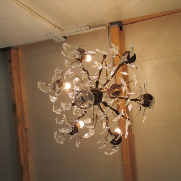 Lustre en bronze à pampilles Louis XV, Louis XVI