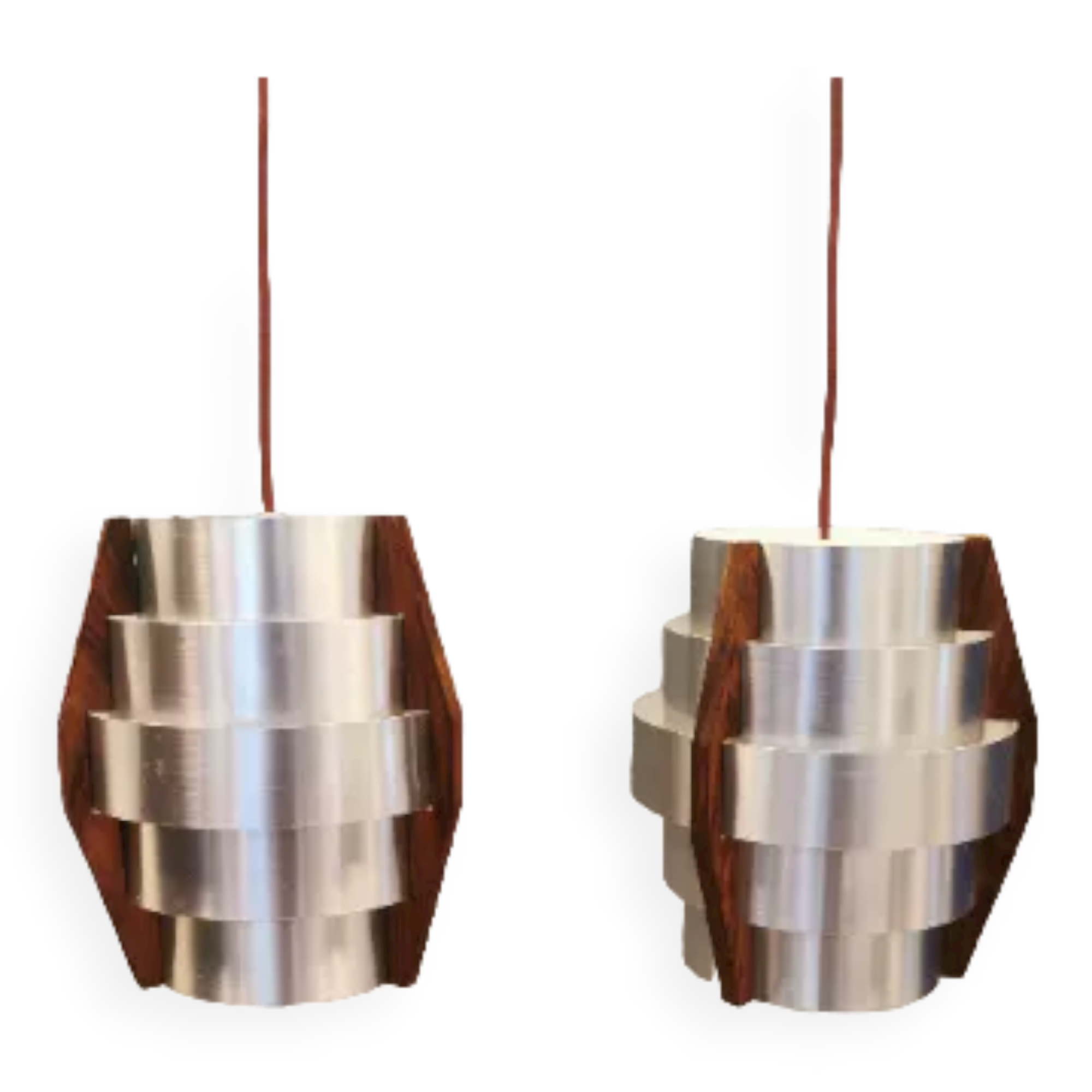 Hanging lamps, made of aluminium and rosewood veneer