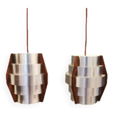 Hanging lamps, made of aluminium and rosewood veneer