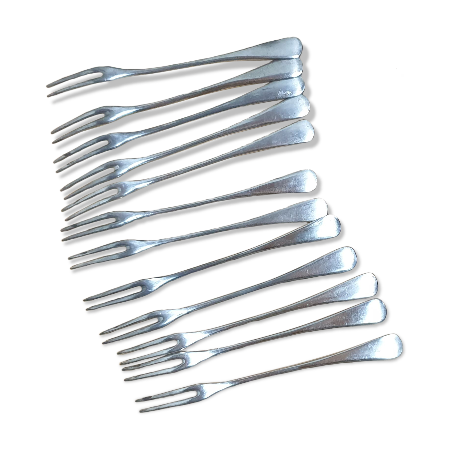 12 silver metal snail forks