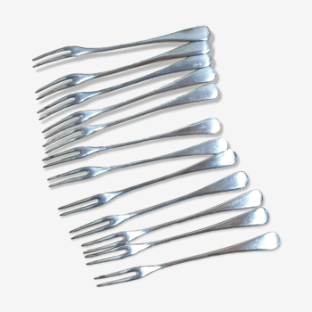 12 silver metal snail forks