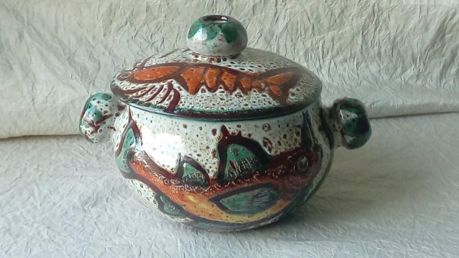 Soupiere ceramic broth vallauris decor vintage fish