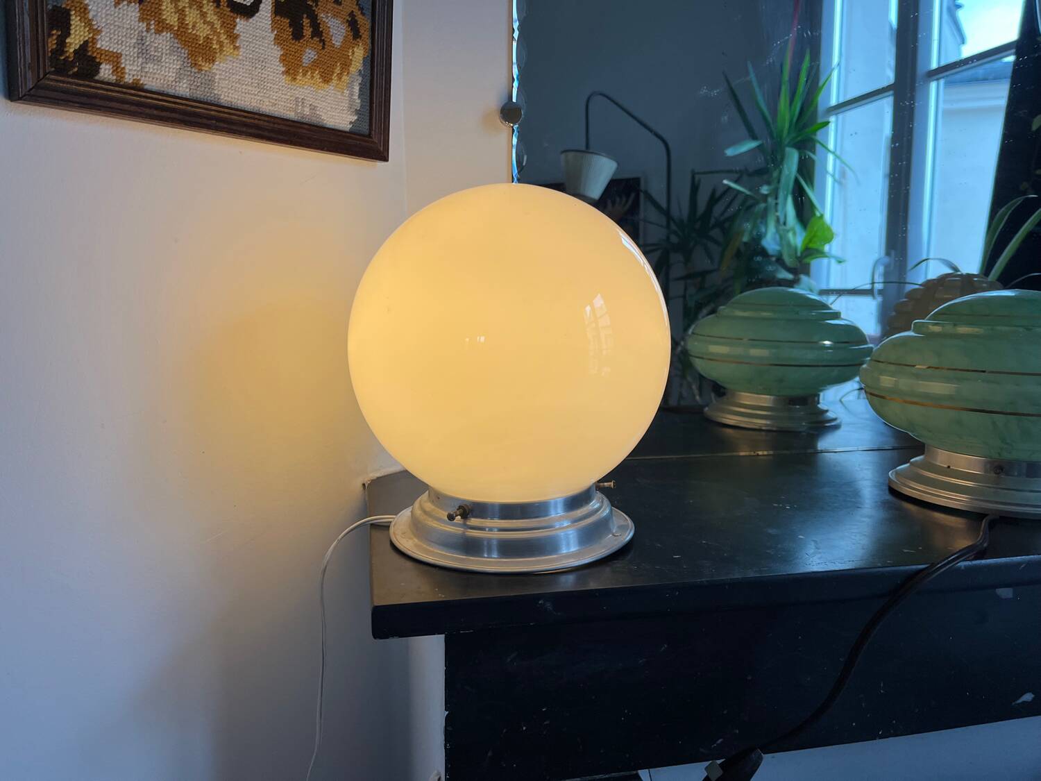 Vintage opaline globe table lamp