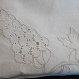 Hand-embroidered linen teacloth or overnappe