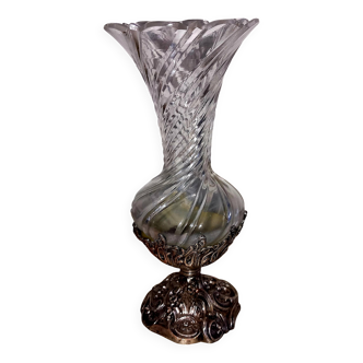 Antique silver overlay glass vase