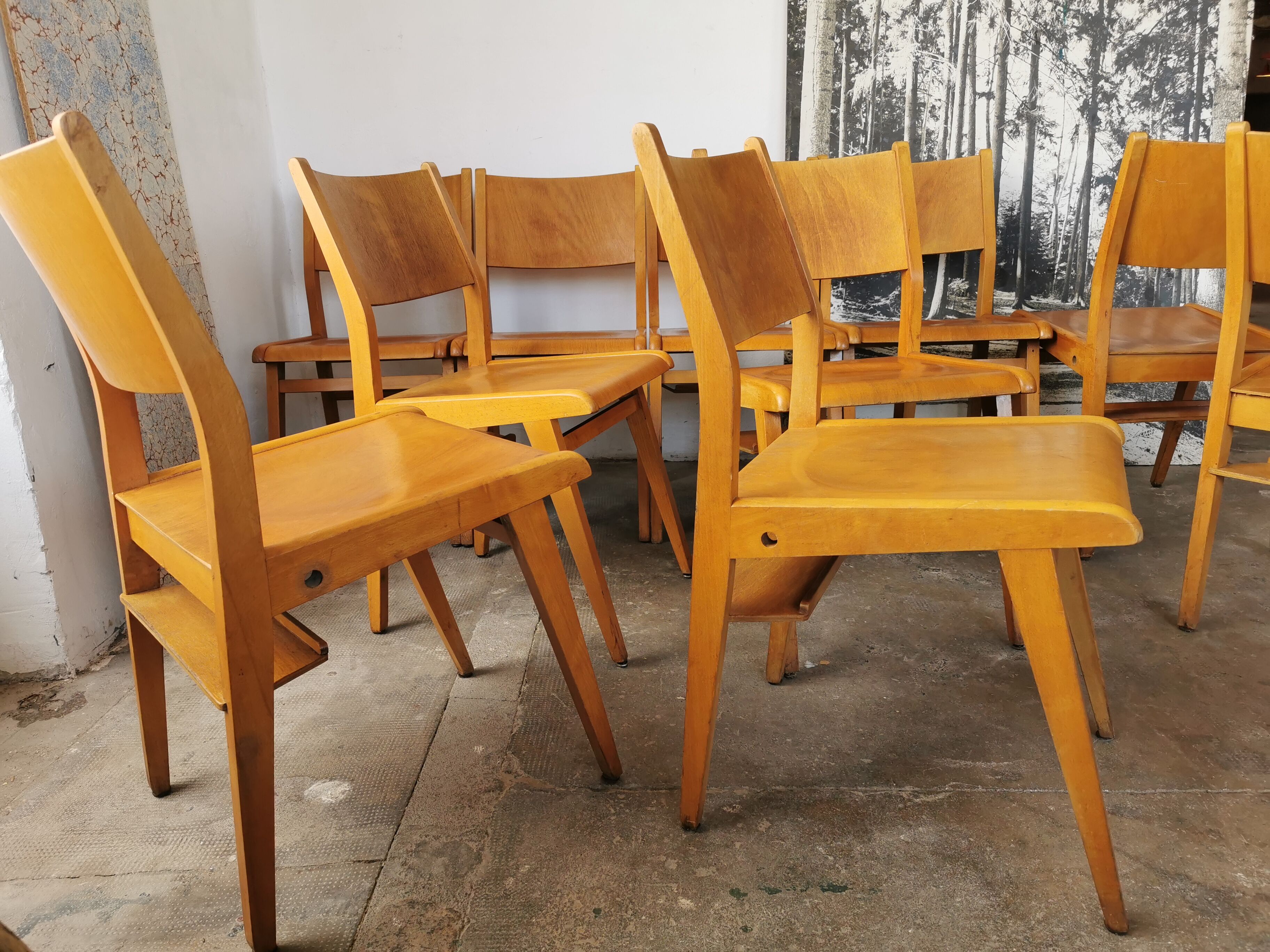 Set of 10 vintage theater chairs compass feet