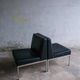 Set of 2 minimalist black leather lounge chairs