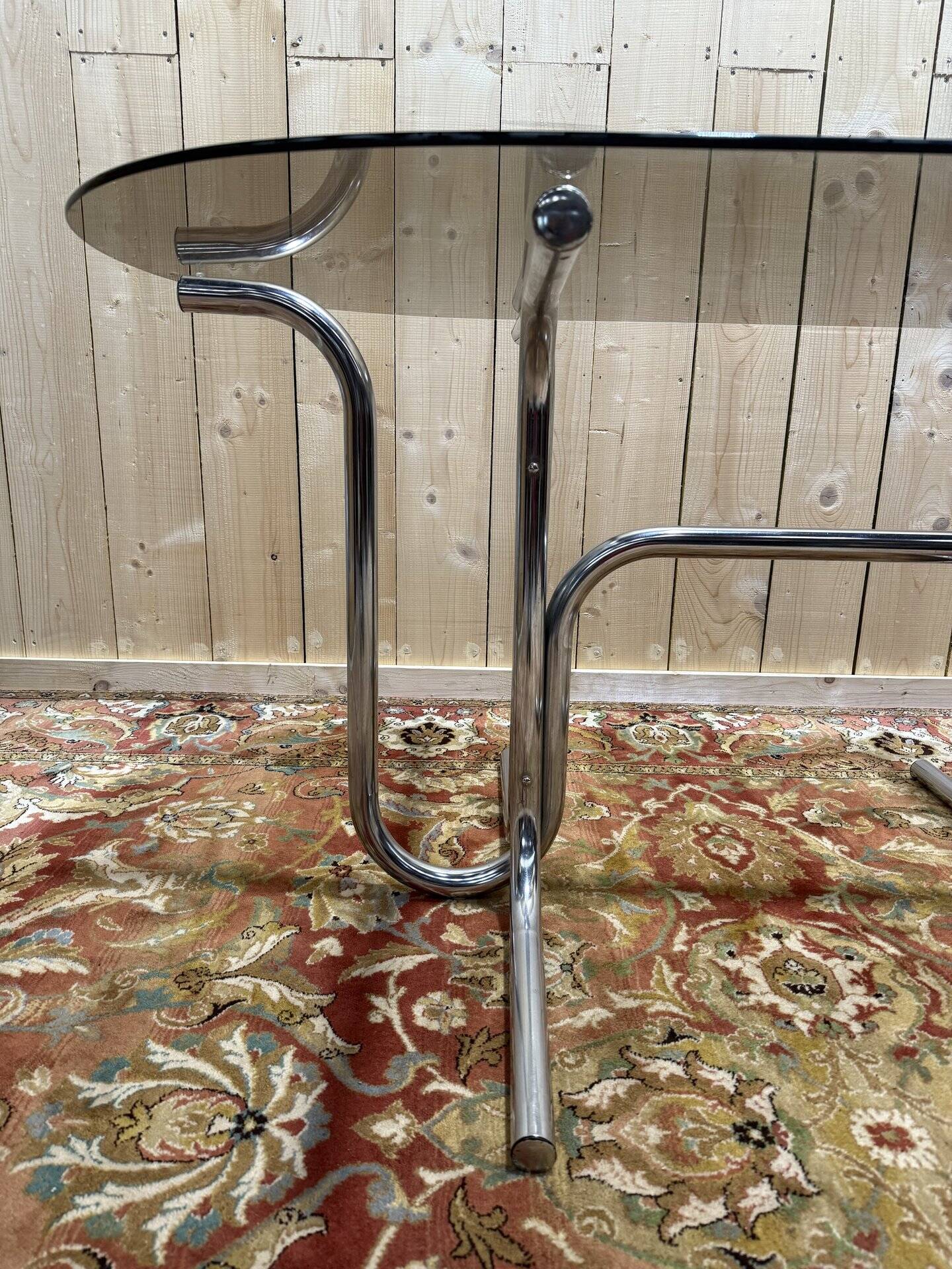 Tubular chrome and smoked glass dining table, 1970