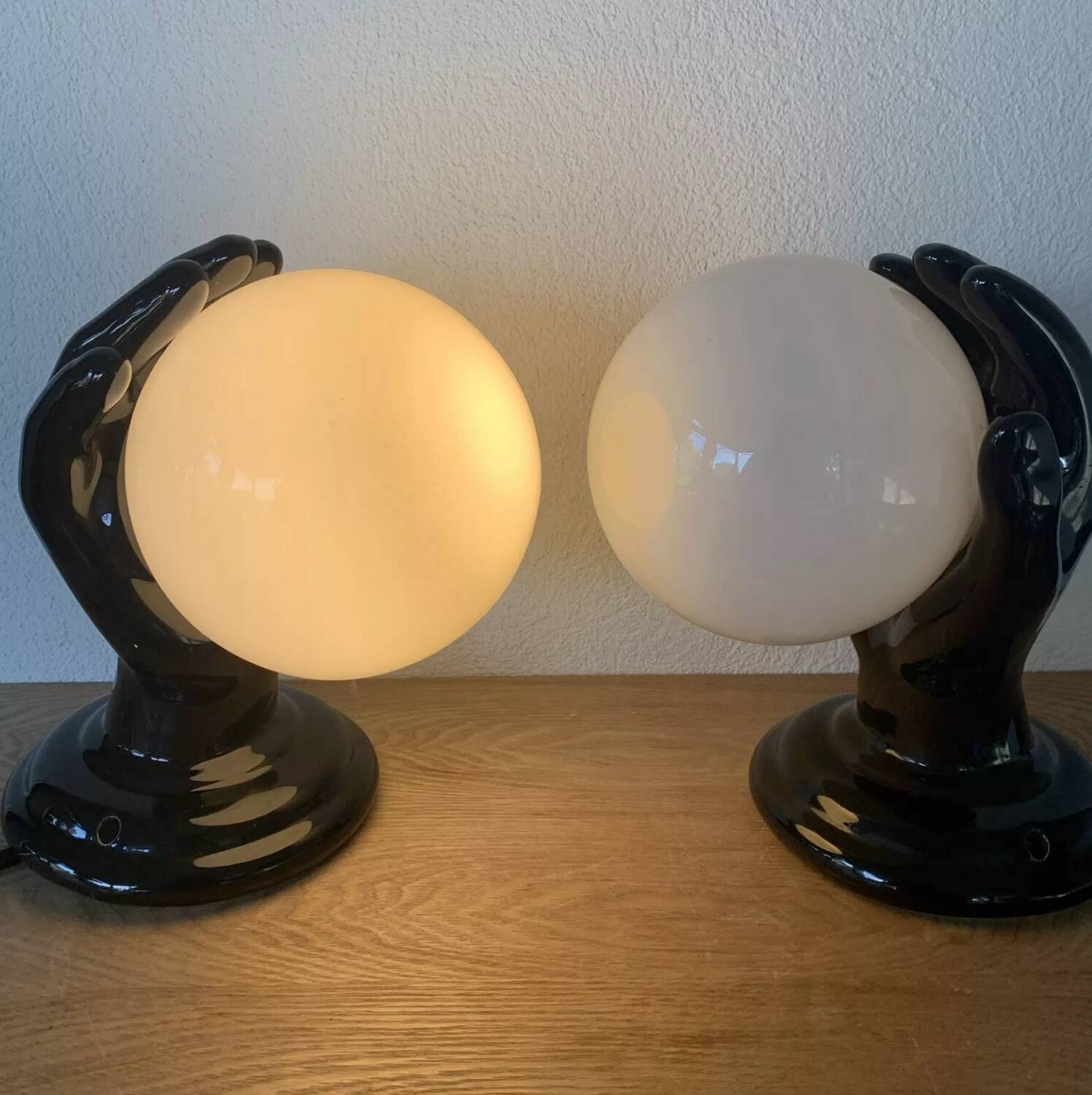 Pair of Ceramic Wall Lights or Lamps in the Shape of a Hand