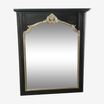 Trumeau mirror in black and silver patinated wood in Louis XV style