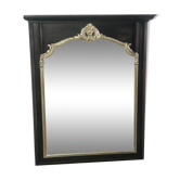 Trumeau mirror in black and silver patinated wood in Louis XV style