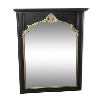 Trumeau mirror in black and silver patinated wood in Louis XV style