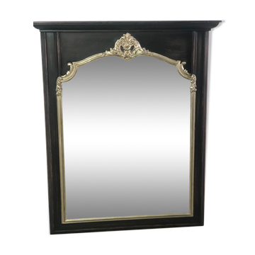 Miroir trumeau en bois noir et argenté patiné de style Louis XV