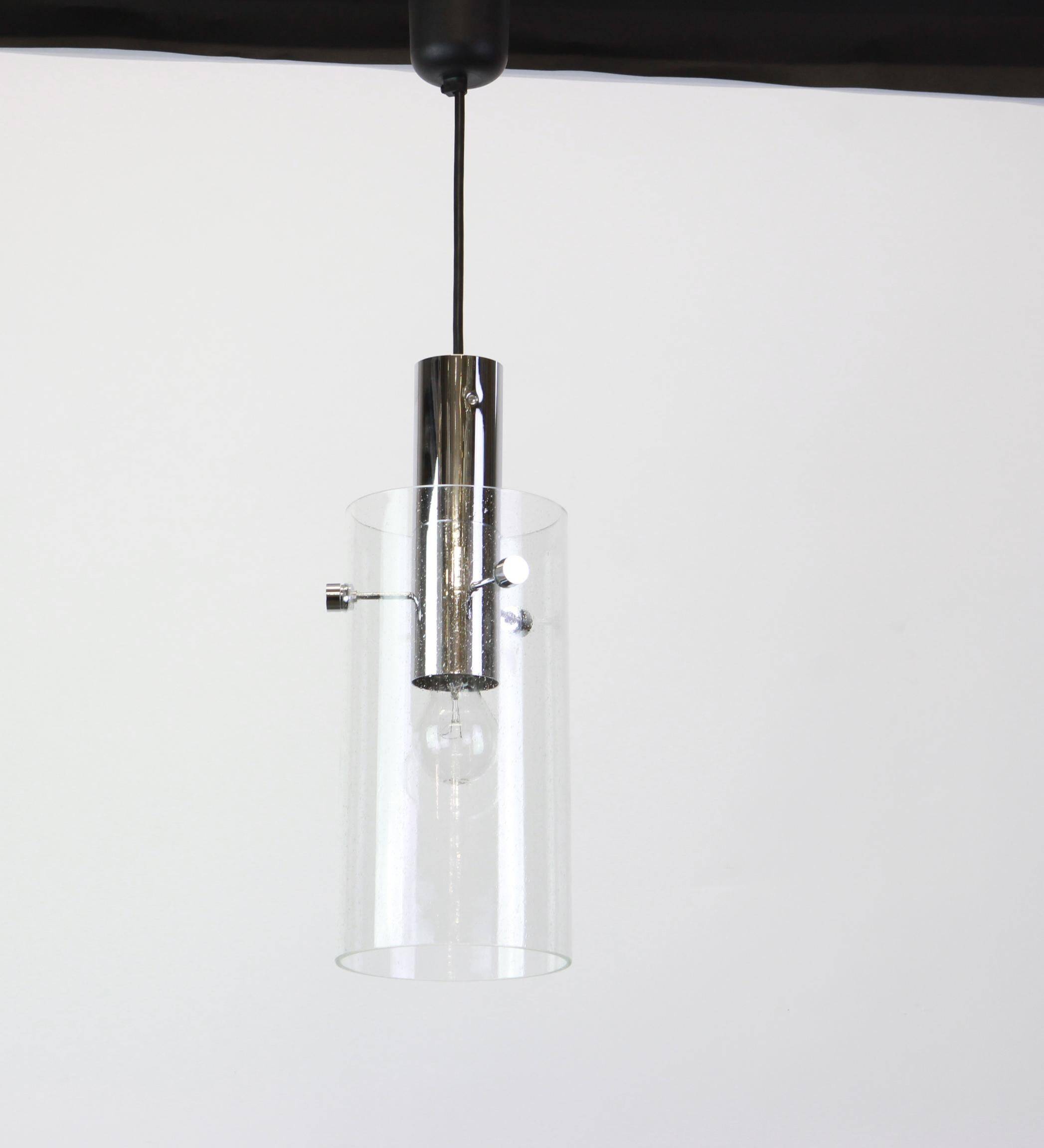 1 of 3 lantern-shaped pendant light with cylindrical glass shade by Limburg, Germany, 1960s.