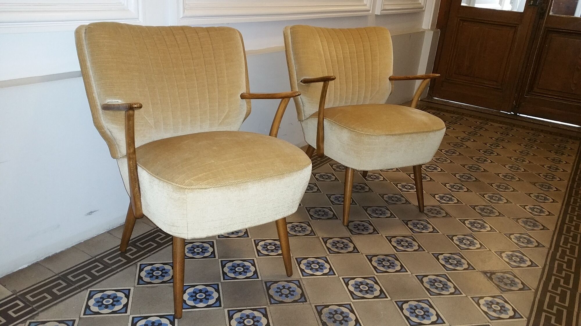 Set of 3 chairs 50s 60s cocktails champagne beige