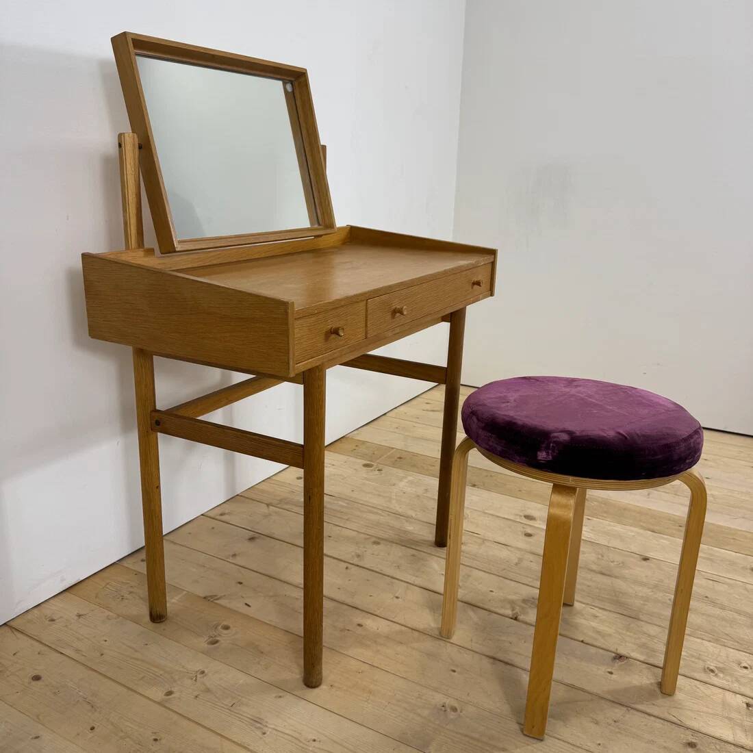 Table de maquillage en teck avec miroir, Danemark 1960