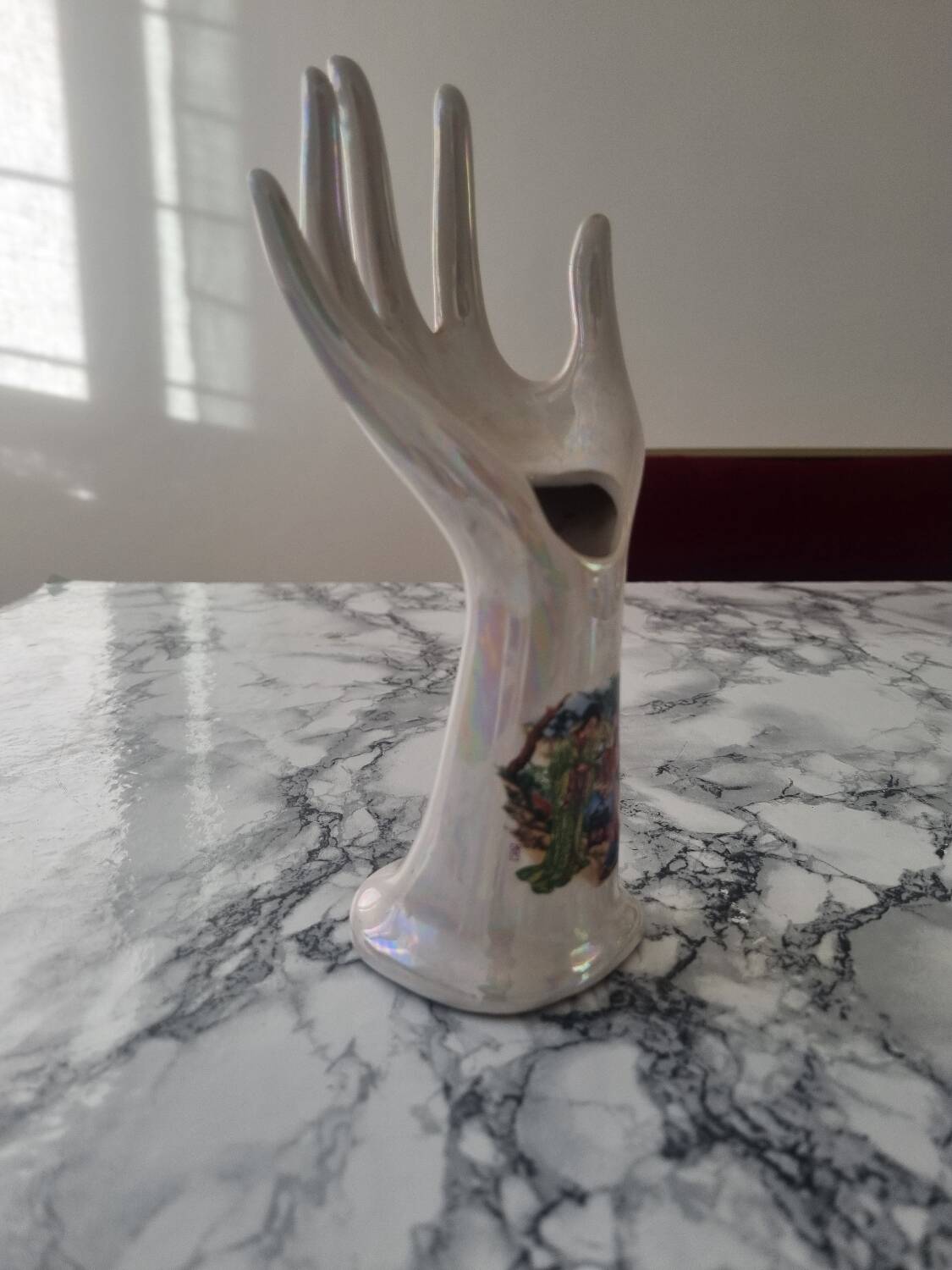 Iridescent white vintage bud vase