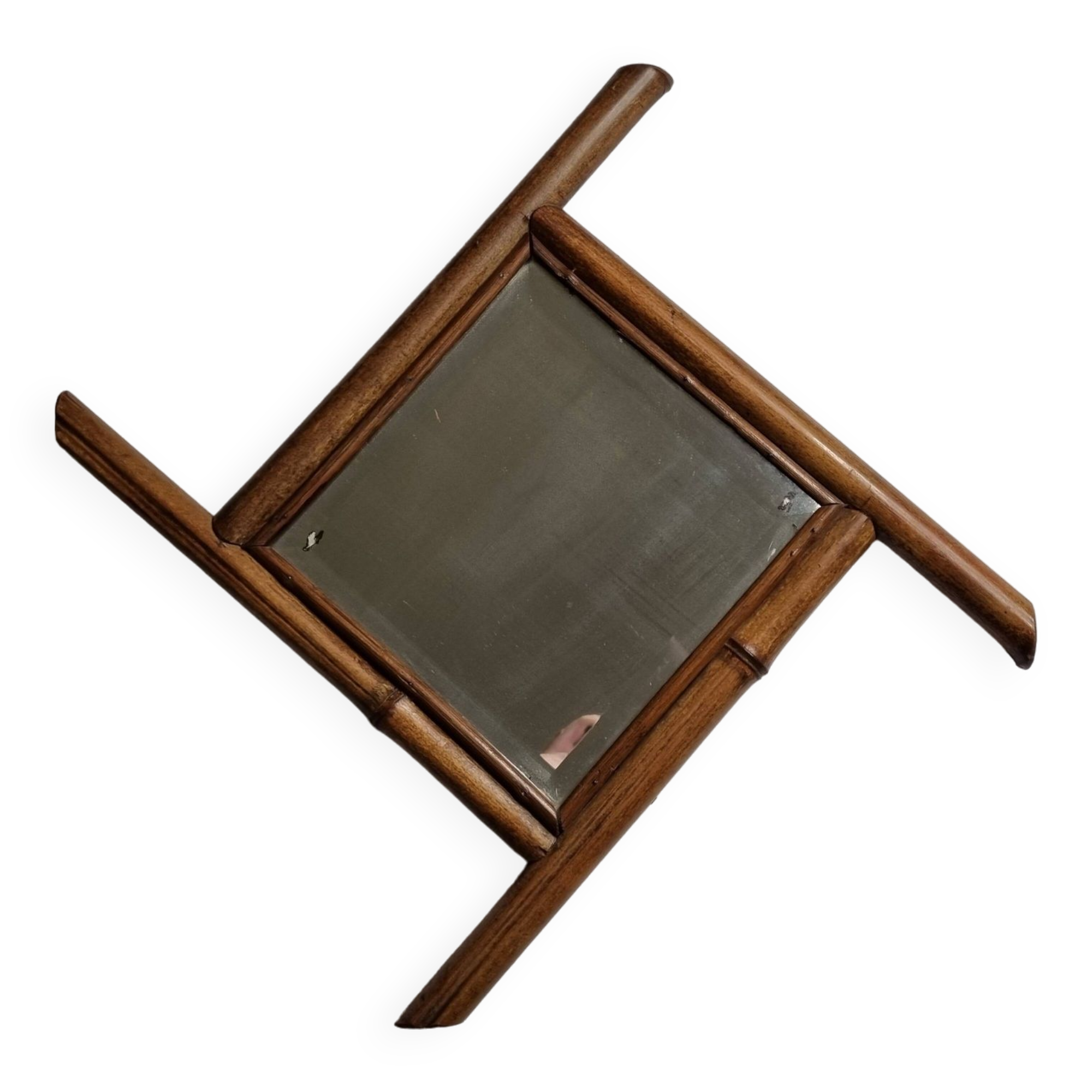 Vintage bamboo diamond mirror, beveled glass, 52 cm