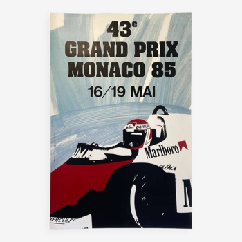 Affiche original 43eme Grand Prix de Monaco par J. Grognet en 1985 - Petit Format - On linen