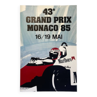 Original poster 43rd Monaco Grand Prix by J. Grognet in 1985 - Small Format - On linen
