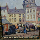 Huile sur panneau figurant un jour de marché a Namur Albert Dandoy (Namur 1885 à 1977)